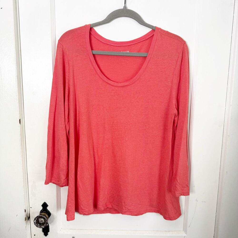 Garnet Hill Linen Modal Blend Scoop Neck 3/4 Sleeve Top T-Shirt Bright Large L